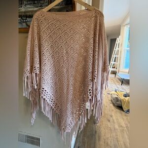 2 Chic Blush Crochet Fringe Shawl